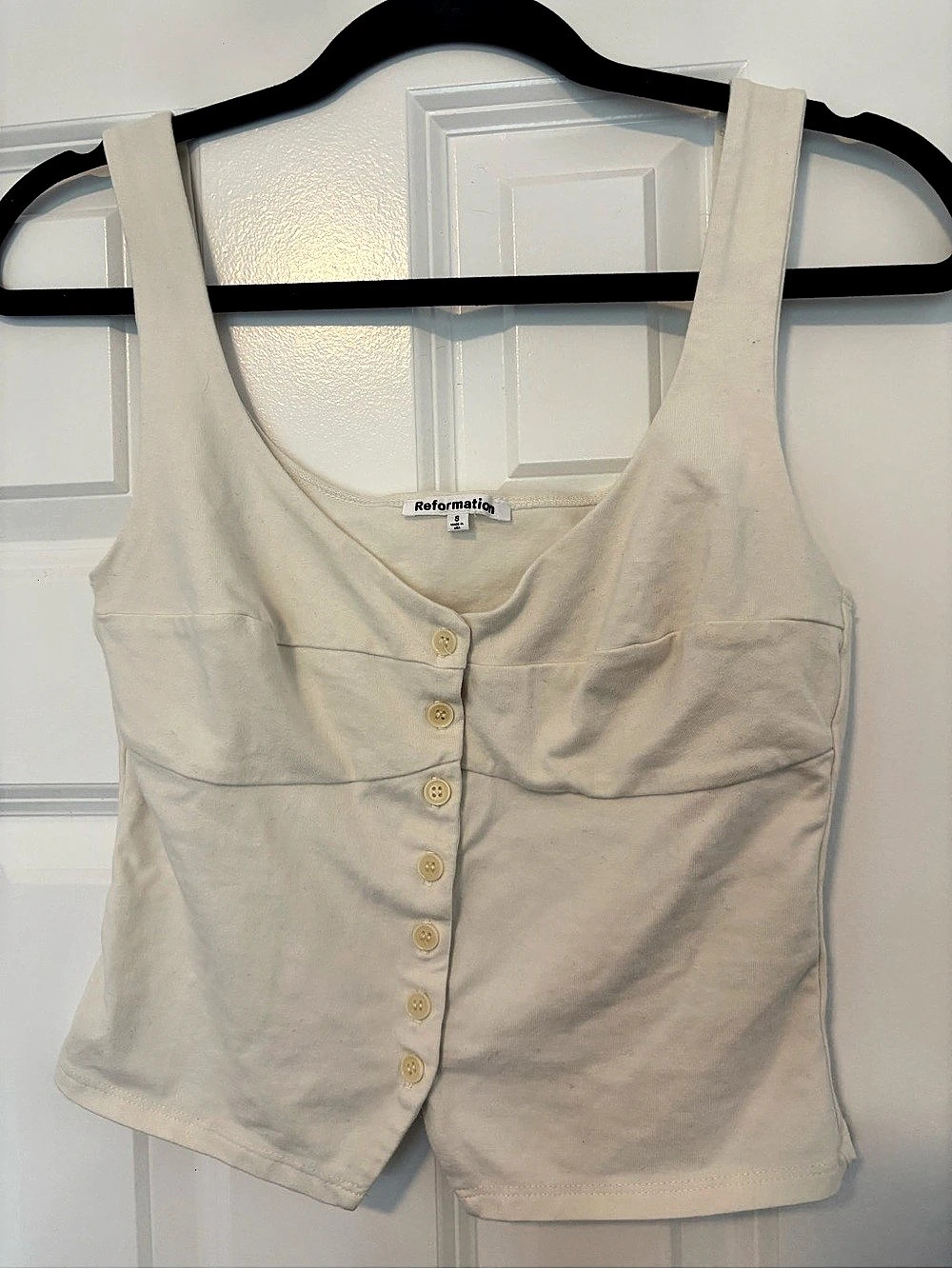 Reformation Donna Knit Tank Button Front Cream Small